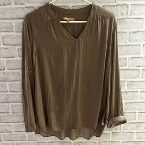 Ellen Tracylightweight adjustable sleevebronze colour size extra XL V-neck